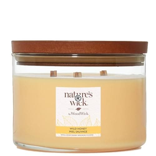 Image of Nature's Wick Wild Honey 3 Wick Candle | with Scents of Orange Blossom, Rose & Sandalwood | Patented Crackling Sound Like a Winter Log Fire | Large Jar, 65 Hour Burn Time, 433g