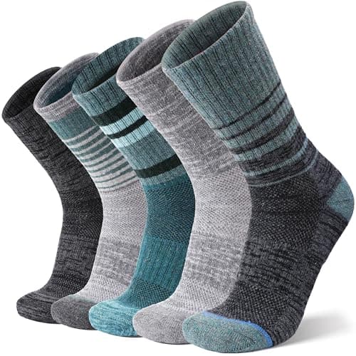 Image of ANTSANG Unisex Merino Wool Hiking Walking Socks for Men Thermal Warm Winter Thick Cozy Crew Socks Stocking Stuffers 5 Pairs(Dark Series,3-7)