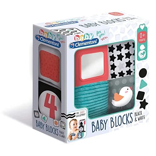 Image of Clementoni - Baby Clementoni: Black & White Cubes for Toddlers, 4 Soft Blocks for Newborn Baby Sensory Development, Ideal for Early Learning and Motor Skills, Safe and Durable Baby Toy (0+ Months)