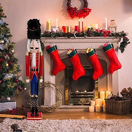 Image of The Christmas Workshop Giant Wooden Nutcracker Indoor Christmas Decoration/Red Soldier on Stand / 106cm Tall/Traditional Festive Ornament