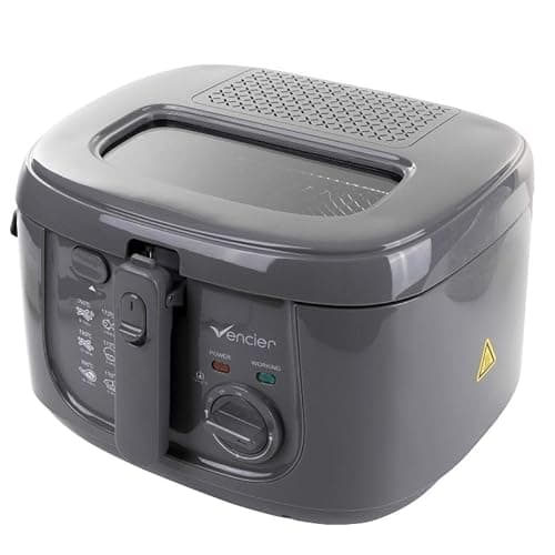 Image of Vencier 2.5L Electric Deep Fryer for Countertops with Non-Stick Coating, Internal Mesh Basket, Safety Handle, and Viewing Window – Effortless Cleaning (Grey)
