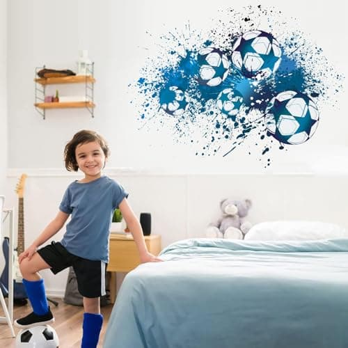 Image of TOARTi Football Wall Stickers,Blue Football Stickers for Kids,3D Wall Stickers for Boys,Soccer Vinyl Wall Art Decal for Teenagers Boys 3D Bedroom Accessories
