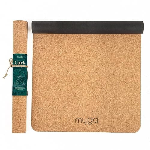 Image of Myga Cork Yoga Mat – Natural Non-Slip Eco-Friendly Cork & Rubber Yoga Mat for Hot Yoga, Pilates & Fitness – Lightweight Travel Exercise Mat for Men and Women | 183 x 66cm
