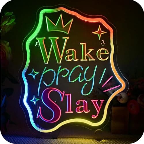 Image of WAKE Pray Slay Multi Color RGB Neon Sign Powered by USB Color Changing & Scrolling Flashing Modes APP Remote Control for Home Decor Wedding Parties Gatherings
