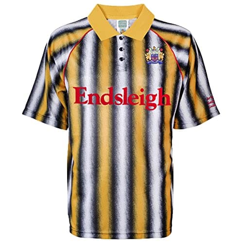Image of Score Draw Burnley 1994 Wembley Away Retro Football Shirt Yellow/Wht/Blk Medium Polyester