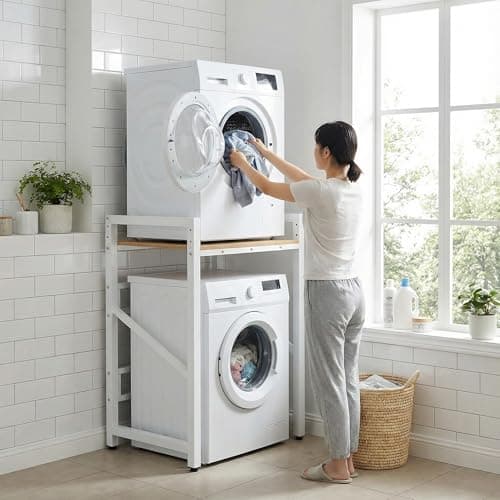 Image of lesolar Washer Dryer Stand Stacking Kits,Height-Adjustable Washing Machine Storage Unit,Stacking Rack for Tumble Dryers 300KG Load Capacity,Space Saving Laundry Storage Unit