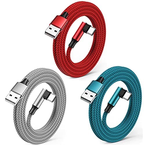 Image of USB C Charger Cable 3Pack 1M+1.8M+3M USB Type C Charger Fast Charging Cable Right Angle USB C Cable 90 Degree Braided Compatible with iPhone 15 16 17 Pro Samsung Galaxy S21 S20 Note 10 Huawei P40 P30
