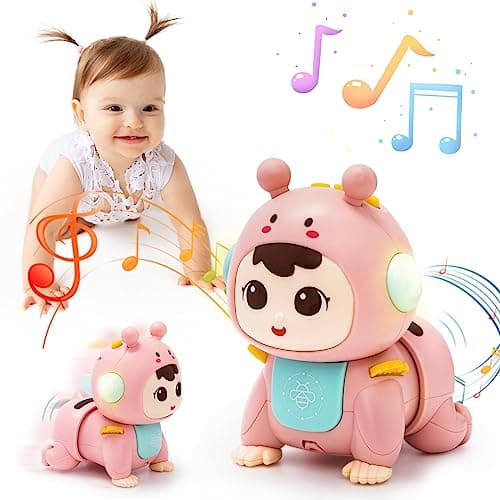 Image of Highttoy Musical Light Crawling Baby Toys for Tummy Time Sensory Development, Pink