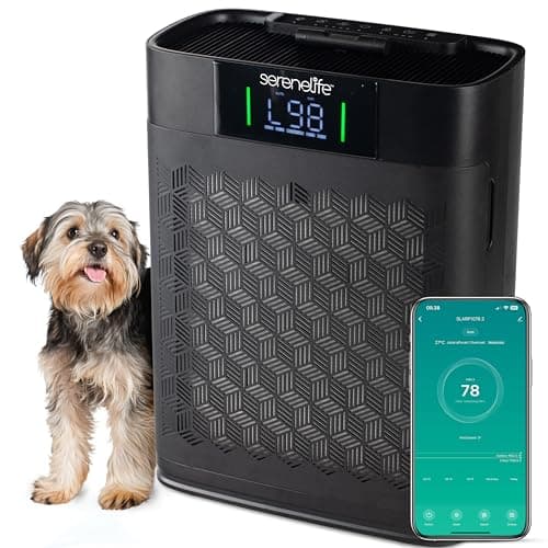 Image of SereneLife Air Purifier for Home - Smart Room Air Purifier with Sleep and Automatic Modes, WiFi and App Control, Ultra Quiet, Removes Dust, Pet Hair and Odor for Large Rooms up to 100 m² (Black)