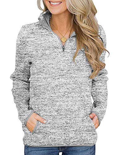 Image of iWoo Women Sweatshirt Clothing Casual Cosy Pullover Loose Pullover for Winter College School Zipper Jumper Lightweight Tops Grey XXL
