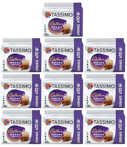 Image of Tassimo Cadbury Mocha Coffee Pods x10 (Pack of 10, Total 100 Drinks) Smooth & Creamy Hot Drink Coffee Capsules