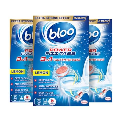 Image of Bloo Power Fizz Tabs Anti-Limescale Drain Deep Toilet Cleaning Lemon, 8 x 22.5g (Pack of 3)