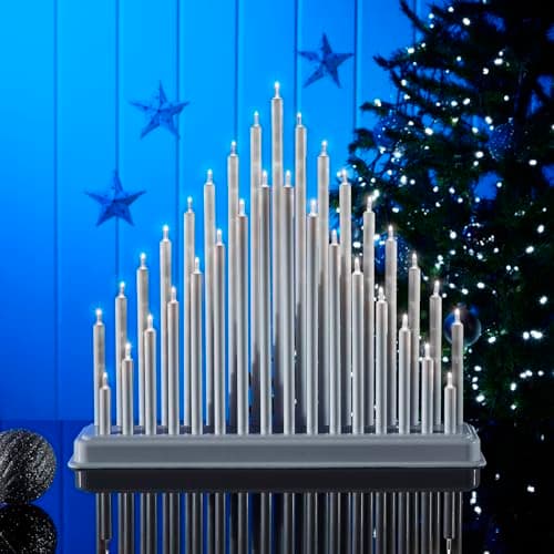 Image of Bloomingtons Direct Silver Pipe Candle Bridge Arch Tower - Battery Operated Elegant 33 Warm White LED Xmas Candles - Christmas Decorations Candlebridge for Office, Window