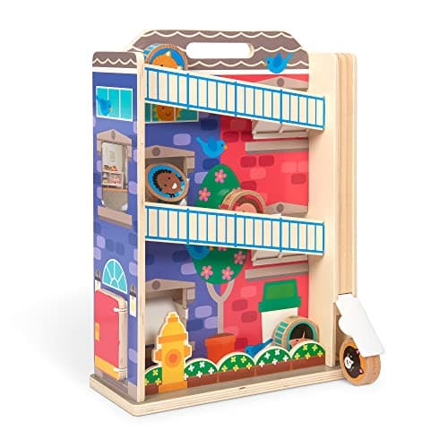 Image of Melissa & Doug GO Tots Wooden House Tumble – 7-Piece Rolling & Stacking Playset with 6 Double-Sided Wooden Discs – Developmental Toy for Babies Age 12 Months Plus - FSC Certified