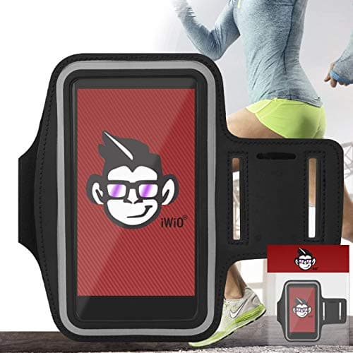 Image of IWIO Premium Adjustable Strap Armband Phone Case Holder for Jogging/Running/Fitness/Gym Workouts/Outdoor Sports includes Money Pocket compatible with HTC Desire 320 - BLACK