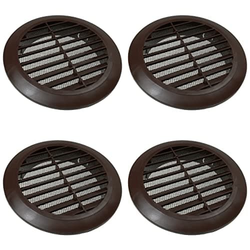 Image of 4 Pcs of Brown Louvred Wall Vent Grille with Flyscreen for Ø 100 mm / 4" Round Wall Outlet - Air Ventilation Duct Cover with Anti-Insect Mesh and Rear Spigot, Tough and Durable ABS Plastic