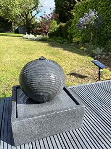 Image of allpondsolutions Globe on Plate Box Garden Water Feature with LED Lights - Solar Powered Panel - 33x37x37cm