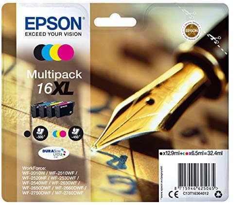 Image of Epson Ink Cartridges, DURABrite Ultra, 16XL, Pen and crossword, Multipack, 1 x 6.5 ml Yellow, 1 x 6.5 ml Cyan, 1 x 6.5