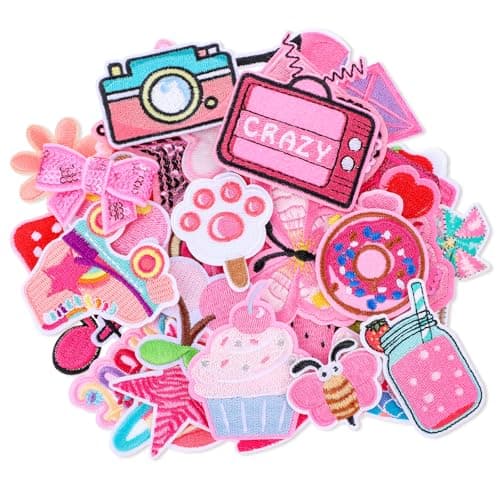 Image of 36 Pcs Pink Iron on Patches Cute Sew on Patches for Clothing Assorted Styles Embroidered Patch for Clothes Backpacks Jackets Jeans Hats DIY Accessory