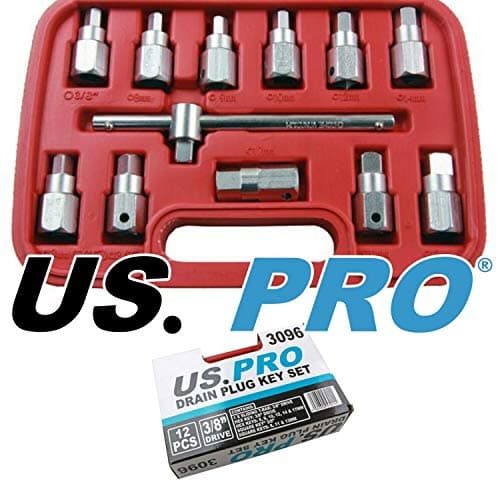 Image of US PRO 12pc Drain Plug Key Socket Set Axle Oil Sump Spanner 3/8" Drive 3096