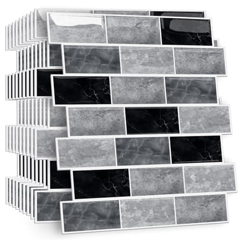 Image of HPNIUB 2D 10 Sheets Self Adhesive Wall Tiles,Stick On Wall Tiles Kitchen Splashbacks for Walls,Tile Stickers Peel and Stick Backsplash Splashback Decals Tile 30x30cm (Grey 1)