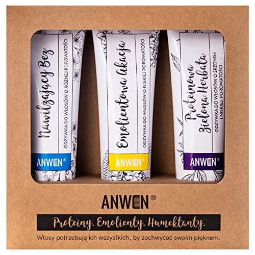 Image of Anwen zestaw odżywek do włosów niskoporowatych. Herbata, Akacja, Bez 3x100ml