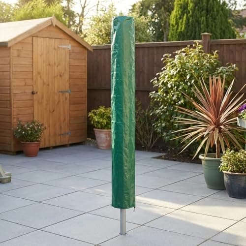 Image of EuroMarksGlobal Rotary Washing Line Cover – Waterproof Heavy Duty Green Airer Cover for Outdoor Clothes Dryer, Garden Parasol Style, H144cm X W30cm, with Draw Cord, All Weather Cover (UK)