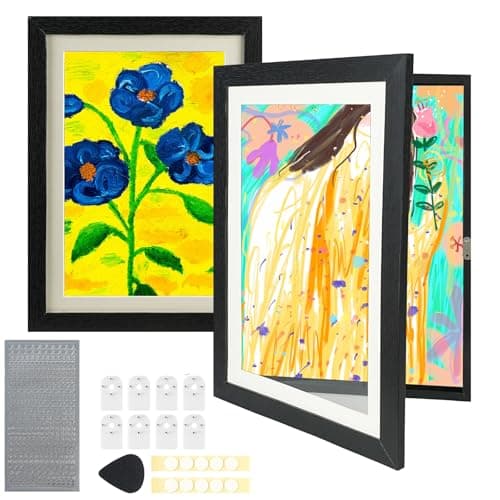 Image of Kids Art Frame, 2 PACK Kids Artwork Display Frame Front Opening A4 Picture Frame, Changeable Childrens Artwork Display Photo Storage Frames Kids Art Projects (Black)