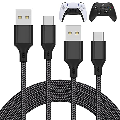 Image of MENEEA Charger Charging Cable for PS5 Controller,for Xbox Series X,for Xbox Series S,for Nintendo Switch Controller,2 Pack 10FT Replacement USB C Cord Nylon Braided Type-C Ports Accessories Kit,Black