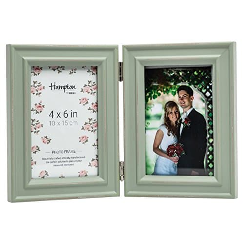 Image of Hampton Frames PALOMA Hinged Double - 4x6 (10x15cm) Sage Green Picture Photo Frame Glass PAL301904S