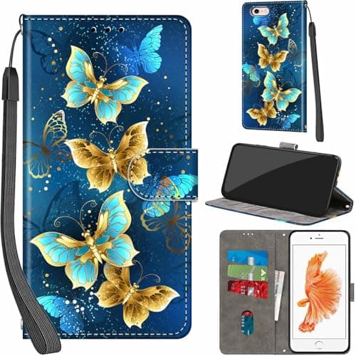 Image of Haninsuze for iPhone 6s Plus/6 Plus 5.5 Inch Case PU Leather Wallet Book Flip Folio Stand View Magnetic Multi-Pattern Cover compatible with iPhone 6 Plus Phone Case (Four Butterfly)