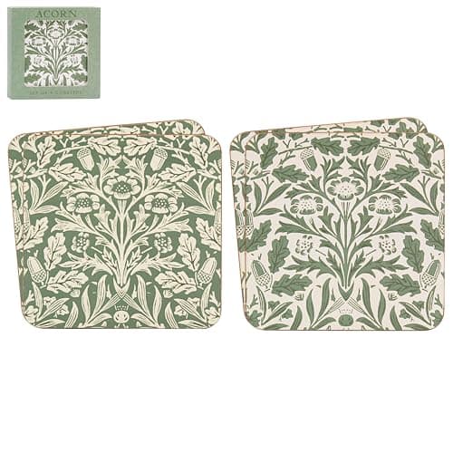 Image of The Leonardo Collection William Morris Acorn Coasters Set 4 | Durable Drinks Coasters For Tea Coffee And Cold Drinks | Stylish Home Décor Accent For Dining Tables And Living Spaces