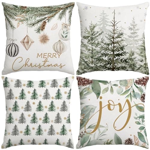 Image of Miaikoe Merry Christmas Tree Cushion Covers Decorations, 60x60cm Set of 4 Xmas Balls Joy Cushion Case for Holiday Winter Coach Sofa Living Room Decor