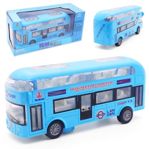 Image of Blue Bus Toy Double Decker Bus City Tourist Diecast , Scale Pull-Back Model City Car Toy for Kids Alloy Diecast Toy Vehicles Metal Die Cast Free Wheeling Action Model Birthday Gifts for Kids -Blue