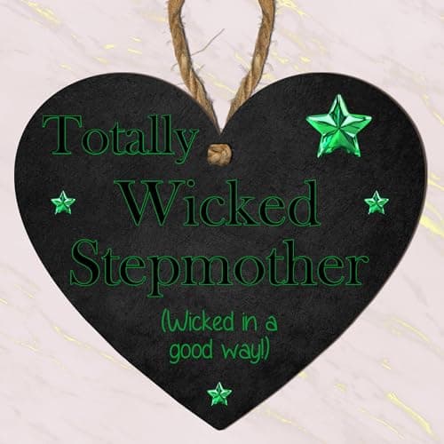 Image of Totally Wicked Stepmother Heart Plaque | Fun Gift for Step Mum, Bonus Mum, Like a Mum | MDF Wooden Humorous Hanging Sign for Birthday, Mother’s Day Keepsake Gifts (Small: 10 cm (H) × 9 cm (W))
