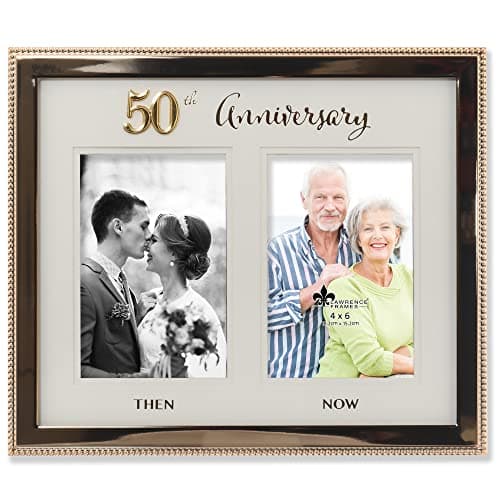 Image of Lawrence Frames 4x6 Double Gold Beaded Metal 50th Anniversary Picture Frame, Then and Now