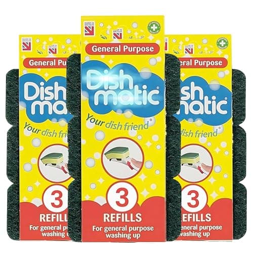 Image of Dish Meticc Refill Sponges | 9 Pack Heavy Duty Green Refill Sponges Cleaning Scourer General-Purpose Washing-Up Sponge Refill Head for Kitchen Sink and Bathroom