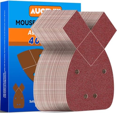 Image of Aucenix 80Pcs Mouse Sander Pads: Detail Sanding Pads for Mouse Sander with 40/60/80/120/180/240/320/400 Mixed Grits - 4 Holes Sandpaper Sheets with Extra 2 Tips for Replacement for Black and Decker