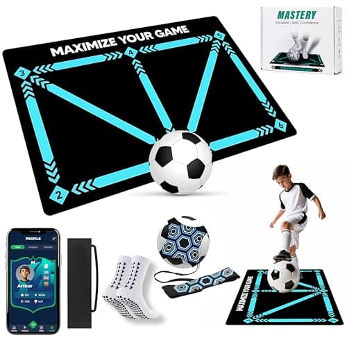 Image of Football Training Mat with Mastery APP -Soccer Mastery Skills Footwork Mat 90x60cm Football Gifts for Boys | Pro Dribble Ball Control & Stress Relief Games for Kids Girls & Teenage Gifts