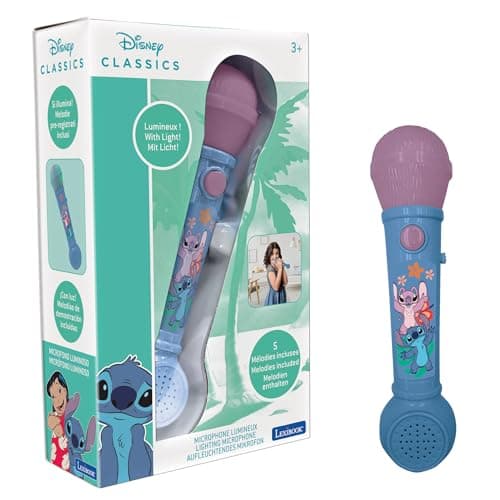 Image of LEXIBOOK, Disney Stitch, Lighting Microphone for children, musical toy, built-in speaker, light effects, demo melodies included, Blue, MIC80D