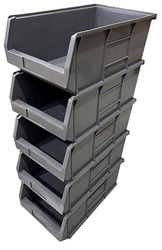 Image of Solent Plastics 5 x XL7 Size 7 Small Parts Plastic Open Fronted Storage Stackable Bins 31.4 Litre Linbin Order Picking Stacking Boxes (Pack of 5) (Grey)