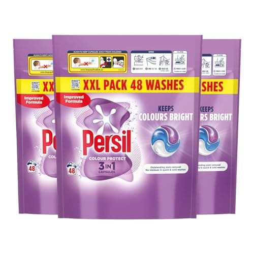 Image of Persil 3-In-1 Colour Capsules – Stain Removal, Colour Protection, Biodegradable Film, Quick-Dissolving, Long-Lasting Freshness – 3 Pack (48 Washes Each, 144 Washes Total)
