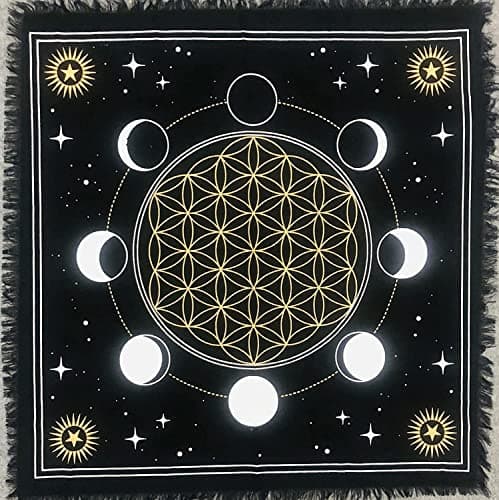 Image of AVA Collections Altar cloth 24 x 24 inches Gold Silver Tarot Table Cloth the Moon Phase Spiritual Healing Tarot Table Mat Prints Board Game wiccan ouija board Table Cover (Moon Phase)