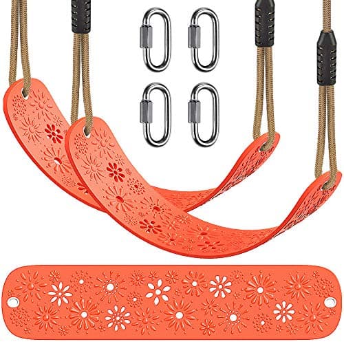 Image of BeneLabel 2pcs Swing Seat, Kids Soft Plastic Swings Indoor/Outdoor Child Tree Swinging Board with Adjustable 130-200cm Rope for Toddler/Baby/Teens/Adult, Orange Flower / 600lbs