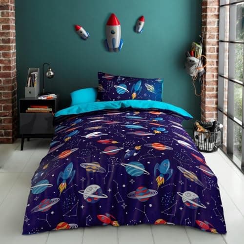 Image of GC GAVENO CAVAILIA Outer Space Duvet Set Single, Galaxy Universe Microfiber Boys Quil Covers, Big Dipper Kids Bedding Set, Multi