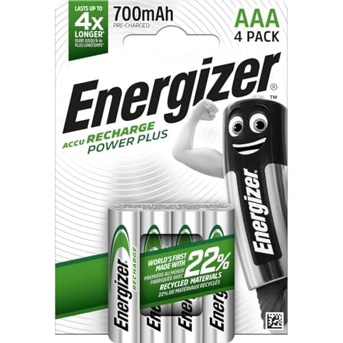 Image of Energizer Recharge Power Plus - Rechargeable AAA Batteries (4 Pack) - 700 mAh NiMH Triple A Battery - 100% Recyclable Plastic Free Packaging