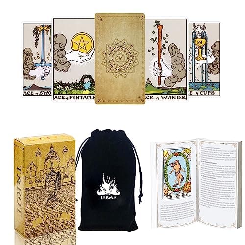 Image of IXIGER Tarot Cards and Book for Beginners Set,Tarot Cards with 165 Page Guide Book,Tarot Cards Deck,78 Pcs Classic Tarot Cards Deck for Beginners and Experts Readers with Black Velvet Pouch Bag
