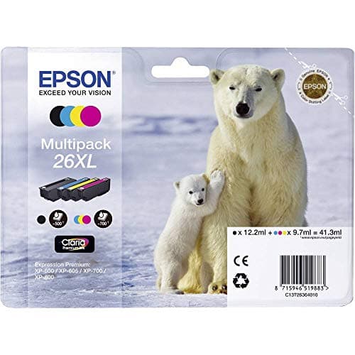 Image of Epson 26XL Polar Bear High Yield Genuine Multipack, 4-colours Claria Premium Ink Cartridges