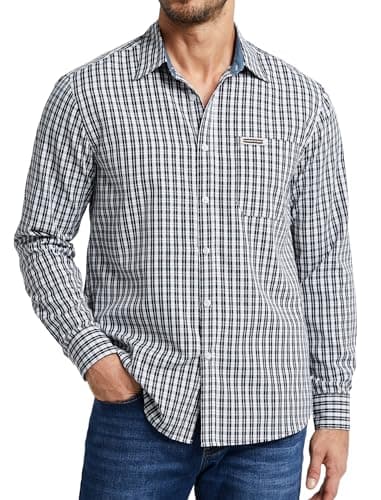 Image of Enlision Checked Shirts for Men UK Black and White Mens Check Plaid Gingham Shirts Long Sleeve Button Down Loose Fit Casual Lumberjack Chequered for Oktoberfest Party XL