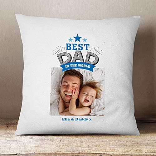 Image of Thoughtful Gifts Luxury personalised Best Dad Cushion Pillow, Fathers Day Birthday Present for Dad Add your own Photo and Special Message!